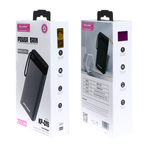پاوربانک کلومن مدل KP-019 ظرفیت 20000 میلی آمپر ساعت به همراه کابل لایتنینگ - MICROUSB - USB-C - تصویر 6