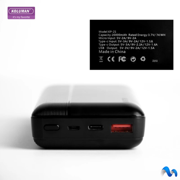پاوربانک کلومن مدل KP-21 35W ظرفیت 20000 میلی آمپر ساعت - تصویر 4