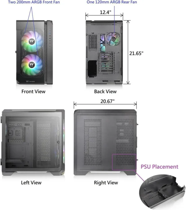 کیس Thermaltake View 51 | Full-Tower E-ATX، 2 فن 200mm ARGB + 1 فن 140mm، پنل شیشه‌ای، Sync RGB - تصویر 10