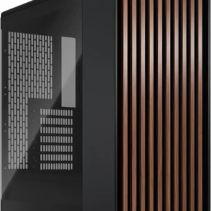 کیس Fractal Design North مشکی | Mid-Tower ATX/mATX، پنل چوبی گردو، شیشه حرارت‌دیده دودی