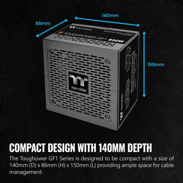اور Thermaltake GF1 (2024) | توان 850 وات، فول ماژولار، گواهی 80 Plus Gold، فن بی‌صدا با حالت Zero RPM - تصویر 2