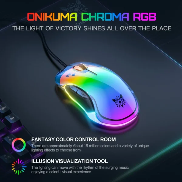 ماوس گیمینگ سیمی اونیکوما CW925 – DPI تا 12800، سبک وزن، طراحی شفاف مشکی، نورپردازی RGB - تصویر 11
