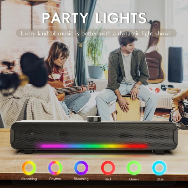 اسپیکر بلوتوثی اونیکوما L16 – ساندبار پرقدرت با نورپردازی RGB، قابل حمل، مناسب کامپیوتر، تلویزیون، گیمینگ و سینمای خانگی - تصویر 6