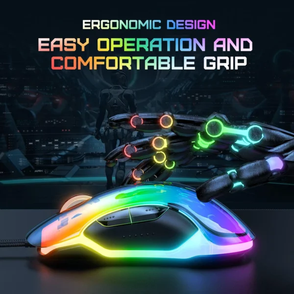 ماوس گیمینگ سیمی اونیکوما CW925 – DPI تا 12800، سبک وزن، طراحی شفاف مشکی، نورپردازی RGB - تصویر 10