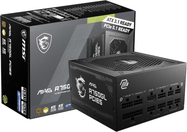 پاور MSI MAG A750GL PCIe5 | توان 750 وات، فول ماژولار، گواهی 80 Plus Gold، ATX 3.1 & PCIe 5.1 - تصویر 1