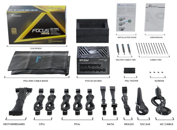 پاور SeaSonic FOCUS GX-850 (2024) | توان 850 وات، ATX 3.1، گواهی 80 Plus Gold، فول ماژولار، سازگار با RTX 40/50 - تصویر 2