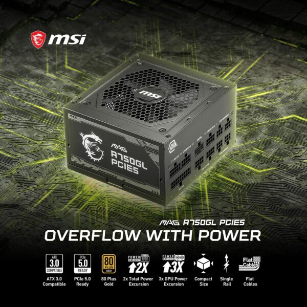 پاور MSI MAG A750GL PCIe5 | توان 750 وات، فول ماژولار، گواهی 80 Plus Gold، ATX 3.1 & PCIe 5.1 - تصویر 10