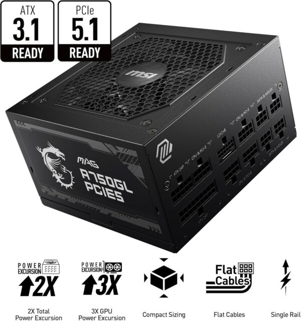 پاور MSI MAG A750GL PCIe5 | توان 750 وات، فول ماژولار، گواهی 80 Plus Gold، ATX 3.1 & PCIe 5.1 - تصویر 11