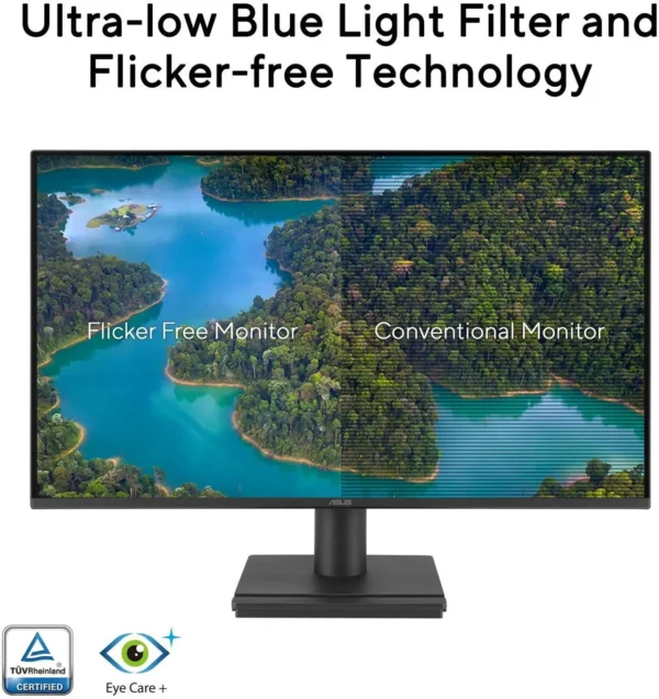مانیتور ایسوس 24 اینچ VA249HG Eye Care – پنل IPS، وضوح Full HD، نرخ تازه‌سازی 120Hz، زمان پاسخ‌گویی 1ms، Adaptive-Sync، پوشش رنگی 99% sRGB، طراحی بدون حاشیه، فیلتر نور آبی و Flicker-Free، درگاه HDMI و VGA، قابلیت نصب دیواری - تصویر 3