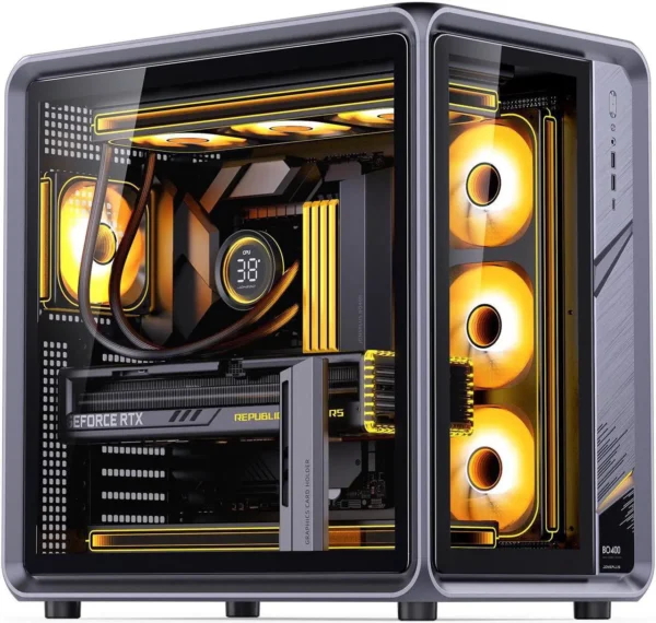 کیس JONSBO BO400 خاکستری | Full-Tower ATX، فریم آلومینیومی، طراحی 3 وجهی شیشه‌ای، پشتیبانی AIO 360mm - تصویر 1