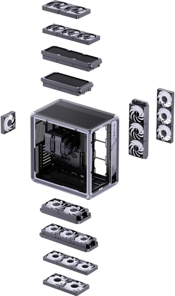 کیس JONSBO BO400 خاکستری | Full-Tower ATX، فریم آلومینیومی، طراحی 3 وجهی شیشه‌ای، پشتیبانی AIO 360mm - تصویر 2