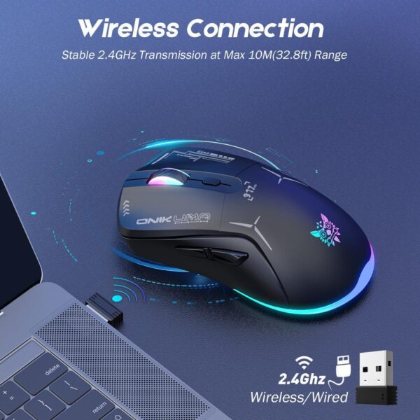 ماوس گیمینگ بی‌سیم و سیمی اونیکوما CW917 – DPI تا 4800، دو حالت اتصال، 6 دکمه، RGB، قابل شارژ برای PC و لپ‌تاپ - تصویر 4