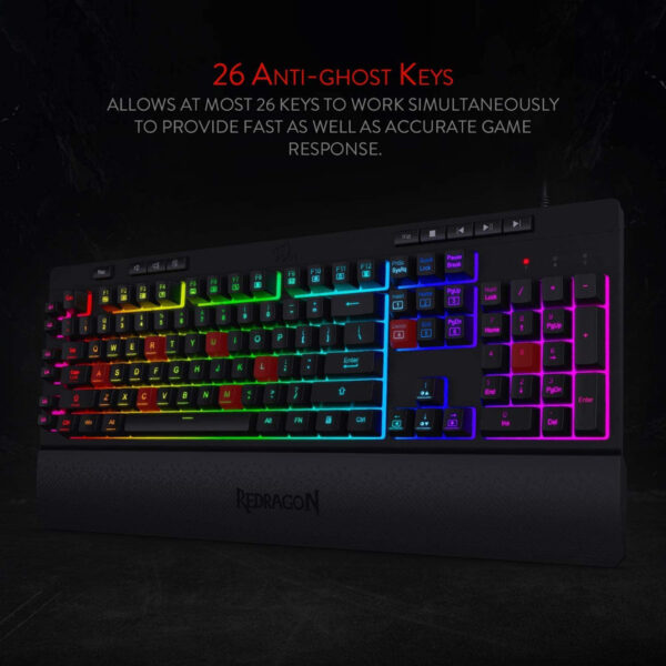کیبورد گیمینگ ردراگون مدل Shiva K512، سوییچ ممبران، Full-Size، نورپردازی RGB - تصویر 4