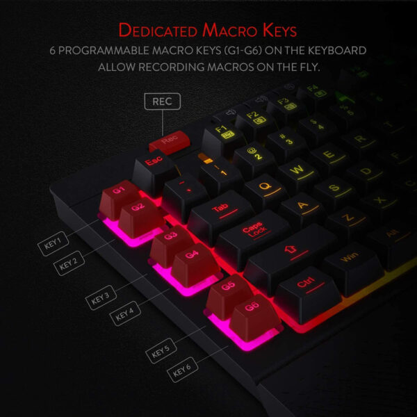 کیبورد گیمینگ ردراگون مدل Shiva K512، سوییچ ممبران، Full-Size، نورپردازی RGB - تصویر 6