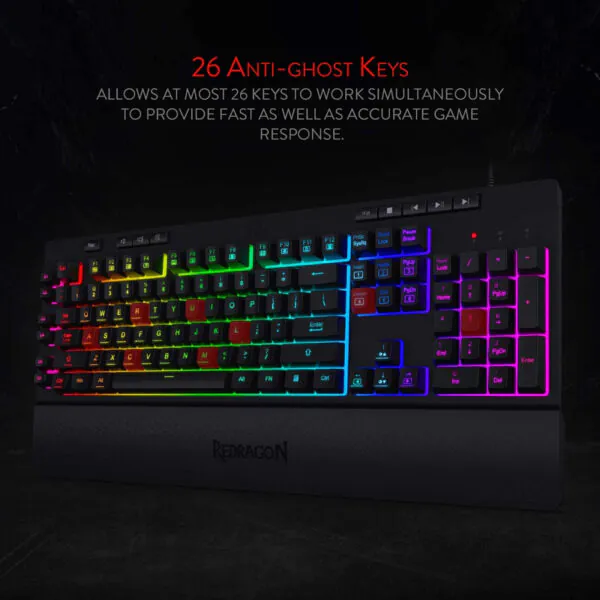 کیبورد گیمینگ ردراگون مدل Shiva K512، سوییچ ممبران، Full-Size، نورپردازی RGB - تصویر 4