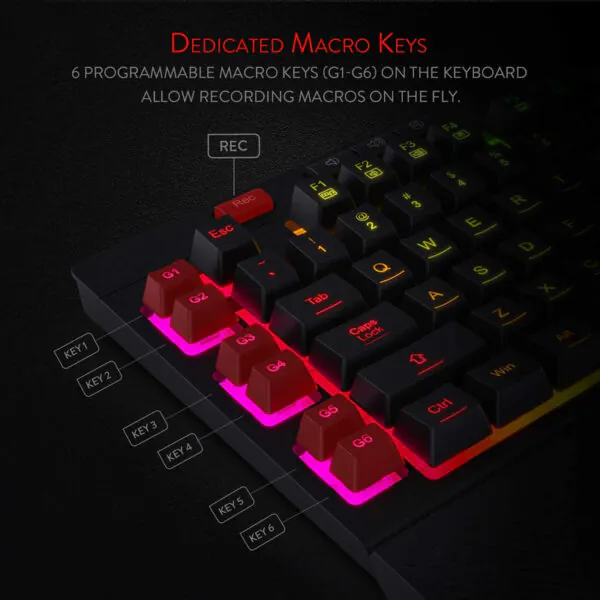 کیبورد گیمینگ ردراگون مدل Shiva K512، سوییچ ممبران، Full-Size، نورپردازی RGB - تصویر 6
